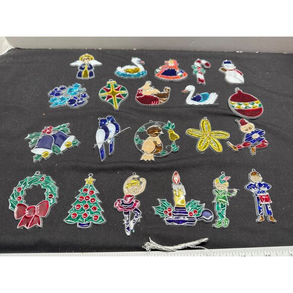 Set Of 21 Stained Glass-Style Christmas Ornaments With Holiday Figures & Shapes - Picture 1 of 9